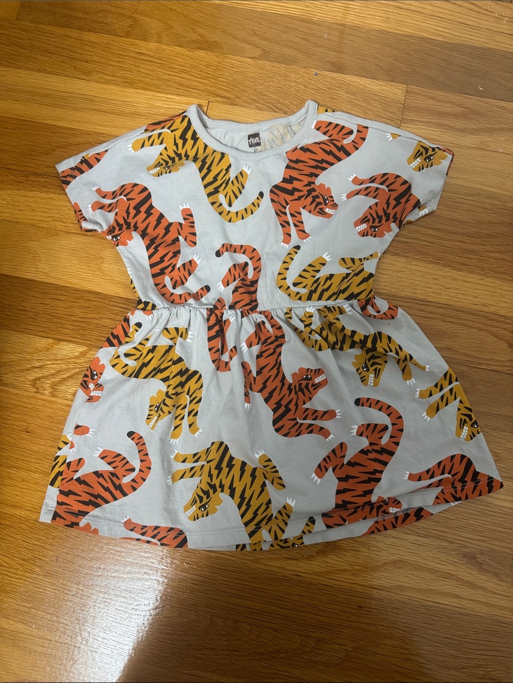 Tea Collection Tiger Print Dress - Orange, Yellow on Light Gray